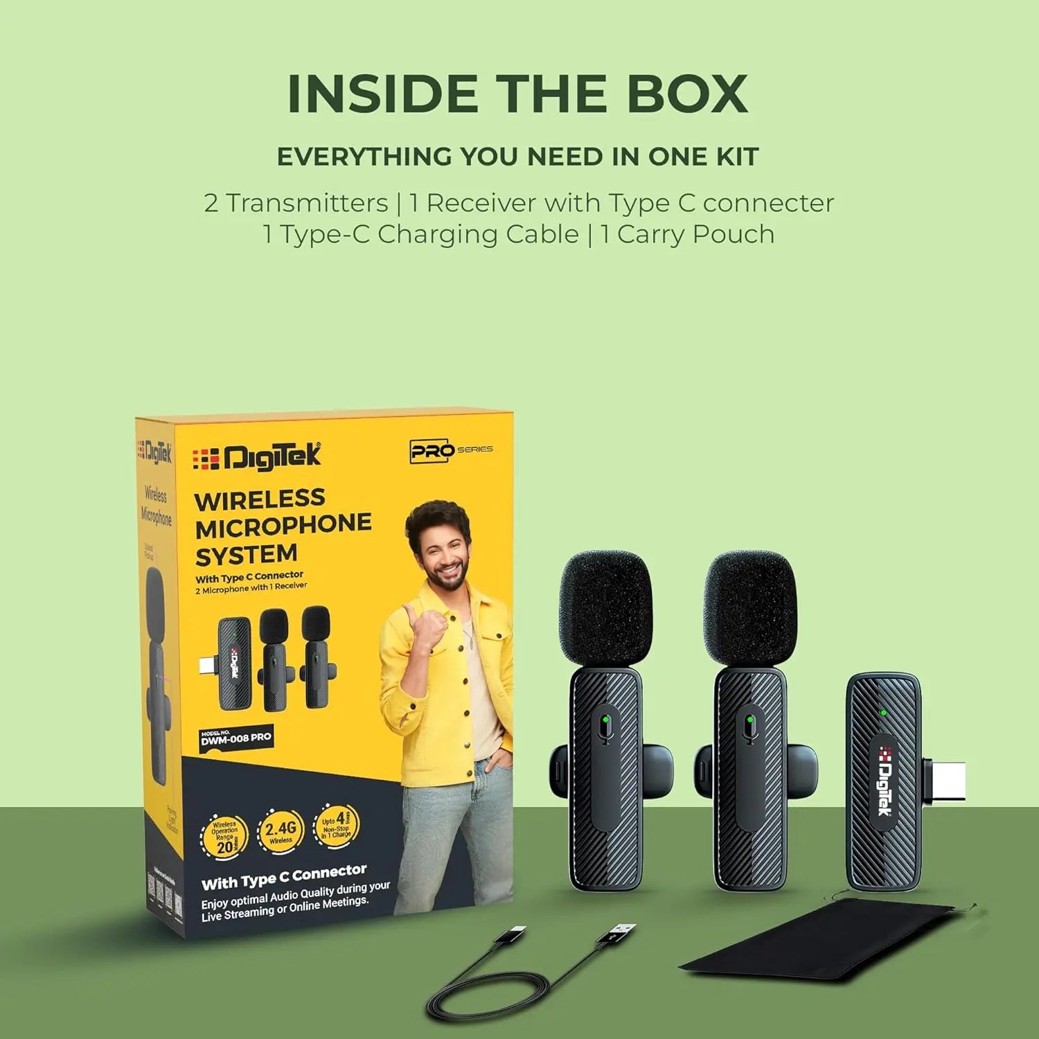 Digitek DWM-008 PRO Wireless Microphone & Receiver with Type-C Connector