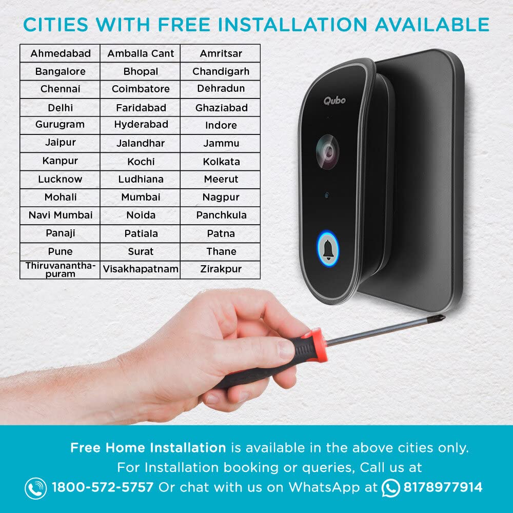 Qubo Smart WiFi Wireless Video Doorbell ULTRA OC-HCD02BL