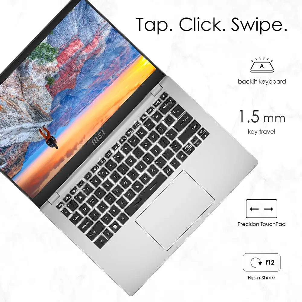 MSI Modern 14 Laptop 14 C12MO-1401IN 12th Gen Intel Core i3 Processor/8GB RAM/512GB SSD/Win11/ Microsoft Office Home & Student 2021/‎Intel HD Graphics Card/Screen Inch 14/Urban Silver