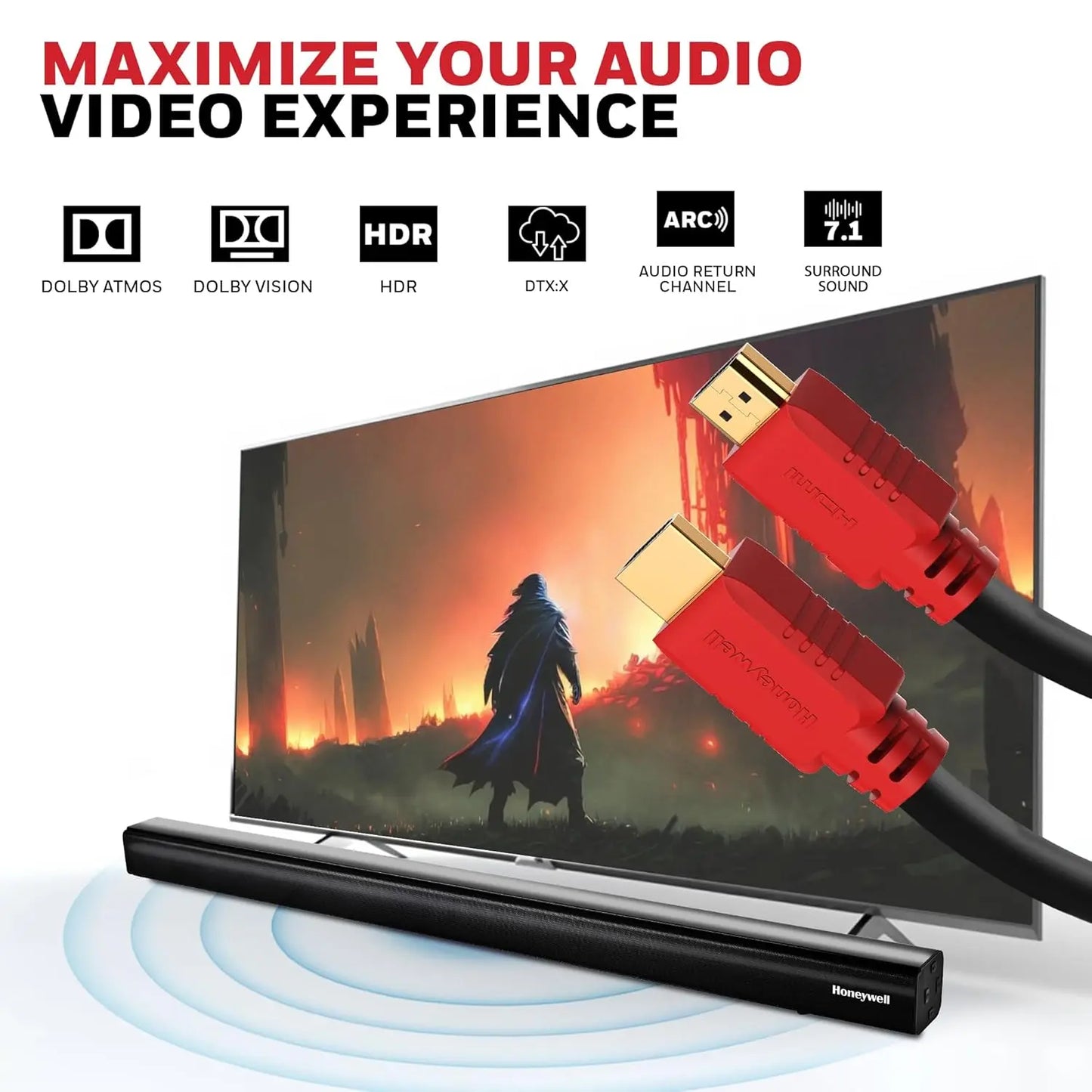 Honeywell HDMI Cable v1.4 with Ethernet, 3D/4Kx2K Ultra HD Resolution, 20 Mtr, 10.2 GBPS Transmission Speed, Compatible with all HDMI Devices Laptop Desktop TV Set-top Box Gaming Console