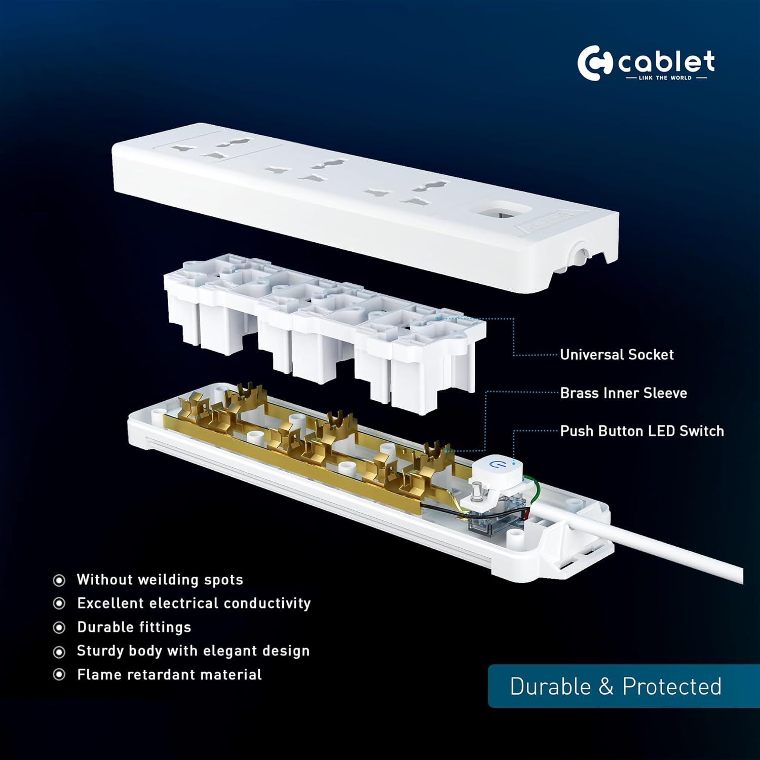 Cablet 3010-18, 3-Socket (2500W) Extension Board with 1.8M Cable