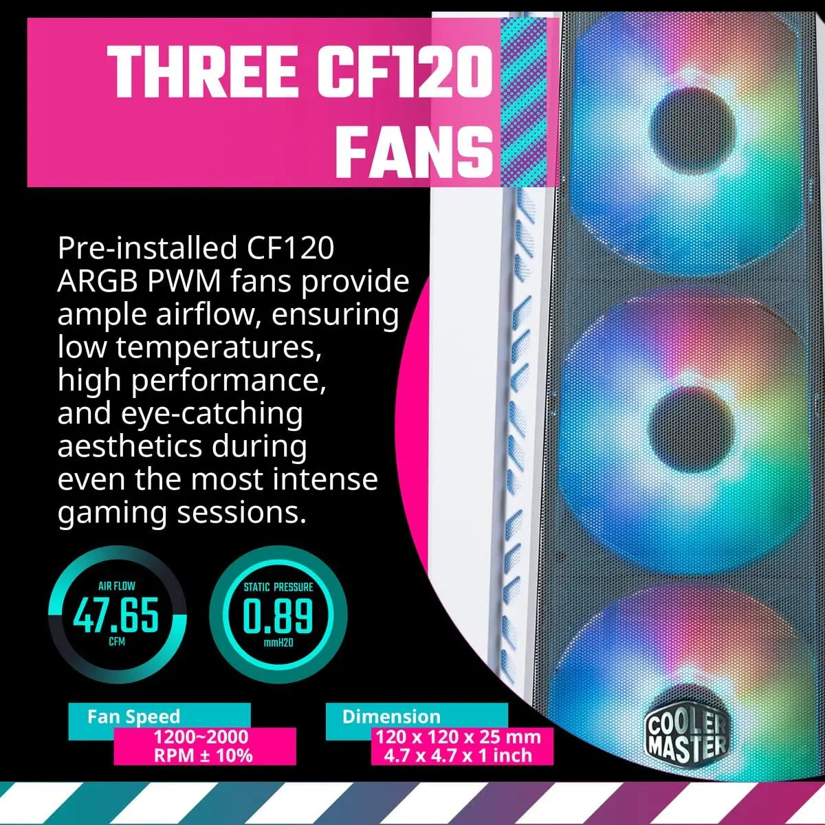 Cooler Master MasterBox MB520 Mesh ARGB E-ATX Mid-Tower Computer Cabinet with Pre-Installed Fans - White