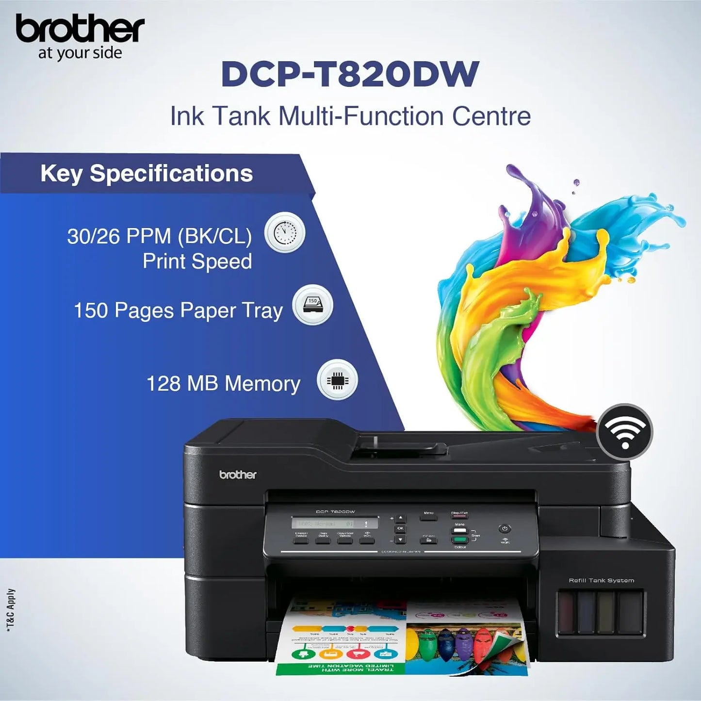 Brother DCP-T820DW Ink Tank Printer - Auto Duplex Printing, Print, Scan, Copy, ADF, WiFi/LAN/USB