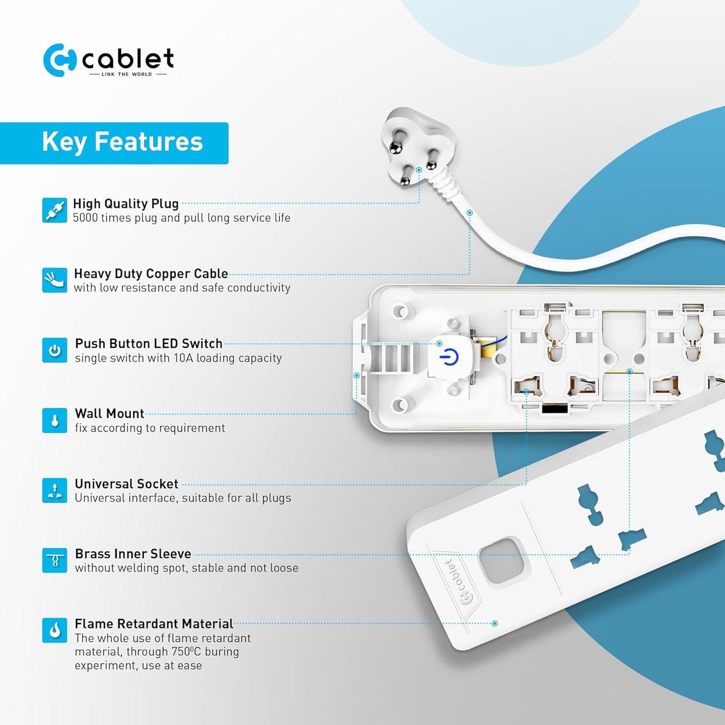 Cablet 5 Socket 1 Switch 1.8m Spike  5010-18