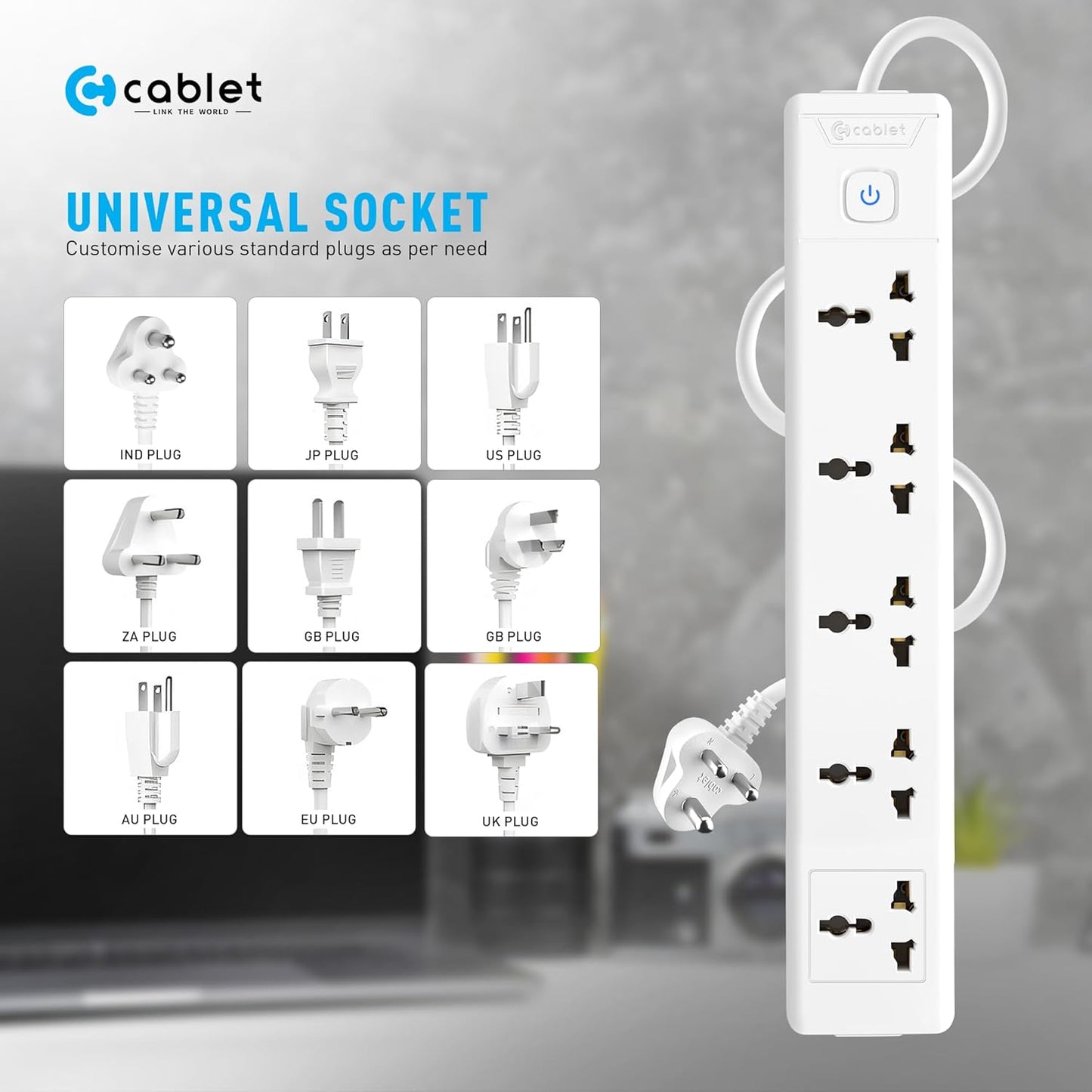 Cablet 5 Socket 1 Switch 1.8m Spike  5010-18