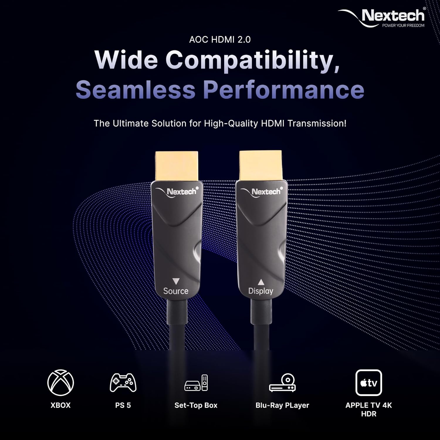 Nextech NC108 HDMI 2.0 Active Optical Cable 4K, 4:4:4 60FPS, supports HDR - HDCP - 18Gbps, Compatible with TV, Gaming Console etc (15M)