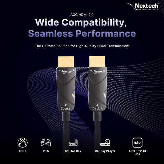 Nextech NC108 HDMI 2.0 Active Optical Cable 4K, 4:4:4 60FPS, supports HDR - HDCP - 18Gbps, Compatible with TV, Gaming Console etc (20M)