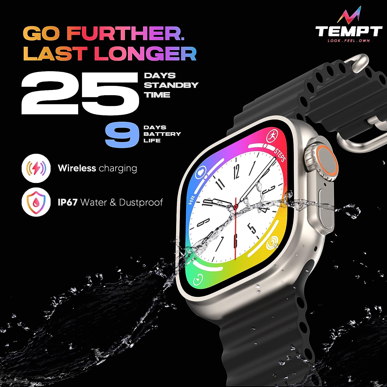 Tempt Verge Pro Smart Watch 2.01" IPS Display, Multiple Watch Faces, Fitness Tracker for Android Sport Mode Grey