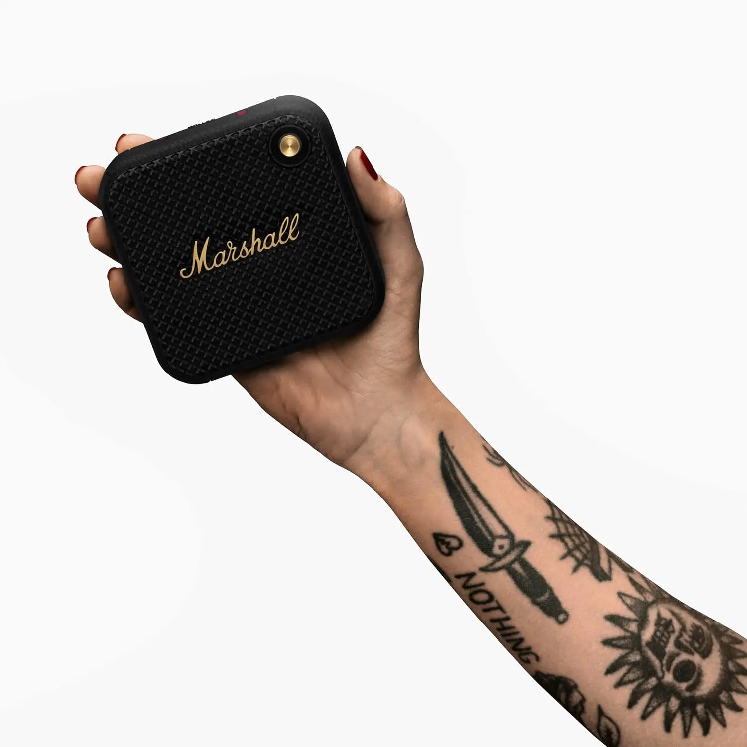 Marshall Willen Portable Bluetooth Speaker with 15+ Hours of Portable Playtime, Dust & Waterproof (IP67) - Black & Brass.
