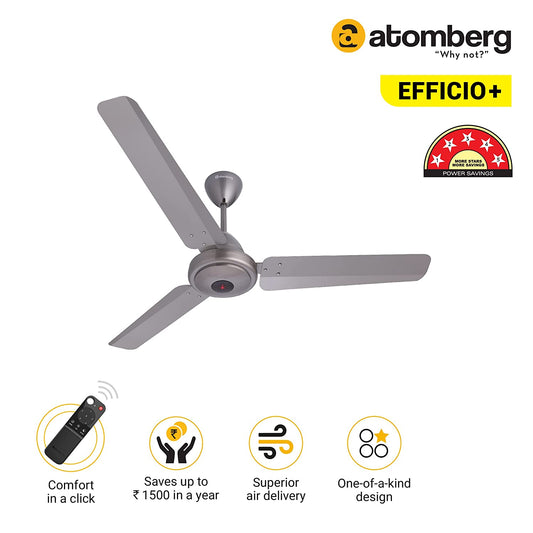 Atomberg Efficio+ 1200 mm BLDC Motor with Remote 3 Blade Ceiling Fan sand grey