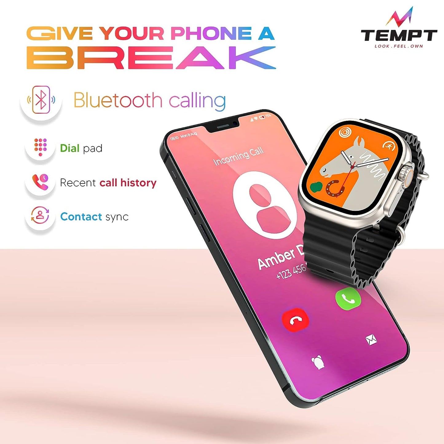 Tempt Verge Pro Smart Watch 2.01" IPS Display, Multiple Watch Faces, Fitness Tracker for Android Sport Mode Grey