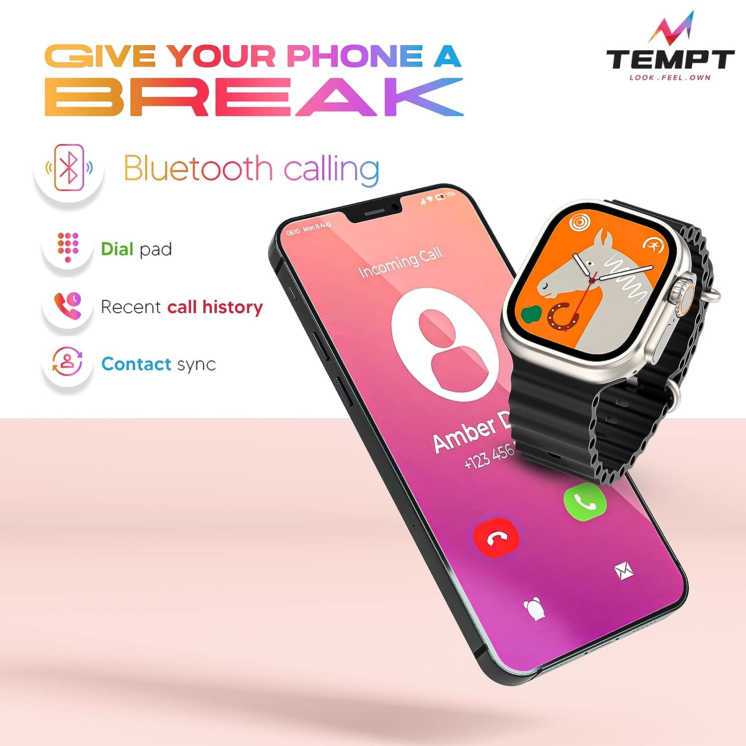 Tempt Verge Pro Smart Watch 2.01" IPS Display, Multiple Watch Faces, Fitness Tracker for Android Sport Mode Grey