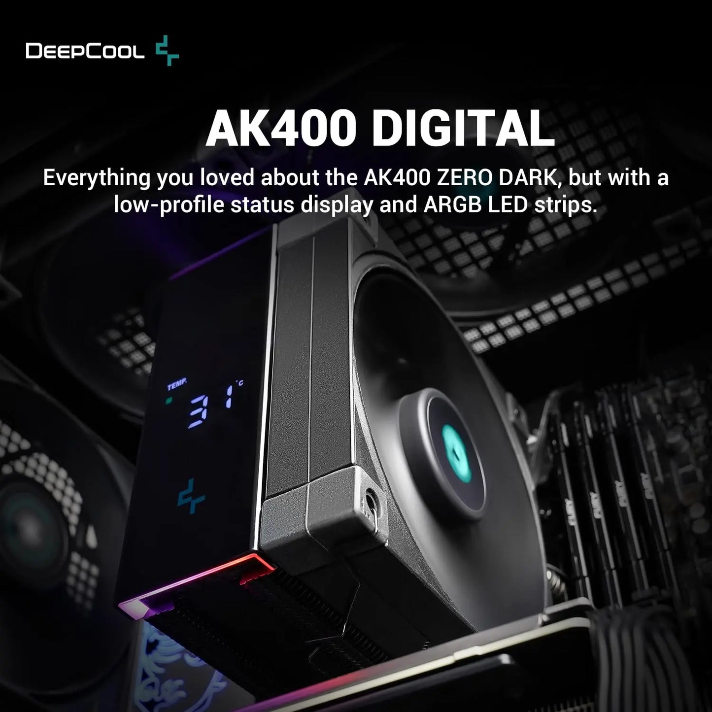DeepCool AK400 Digital 120mm Fan Single Tower ARGB LED Strips CPU Air Cooler