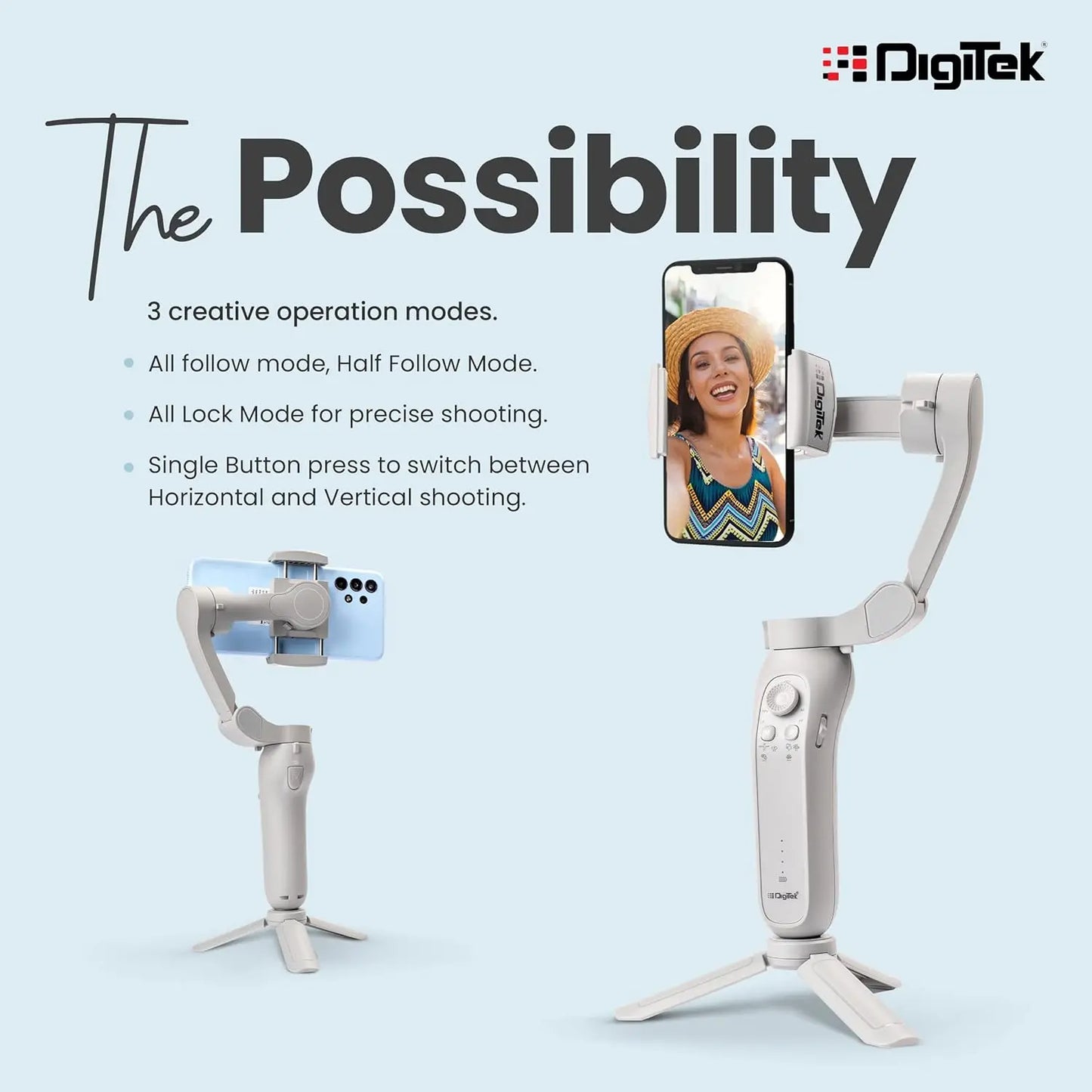 Digitek DSG-007F AI 3 Axis Wide Angle Smartphone Gimbal with AI Tracker & 5 hrs Working time