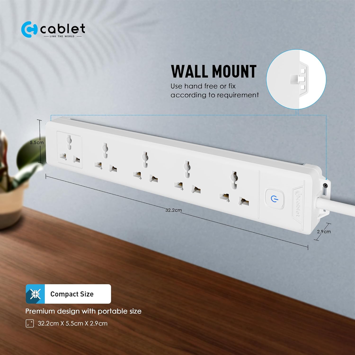 Cablet 5 Socket 1 Switch 1.8m Spike  5010-18