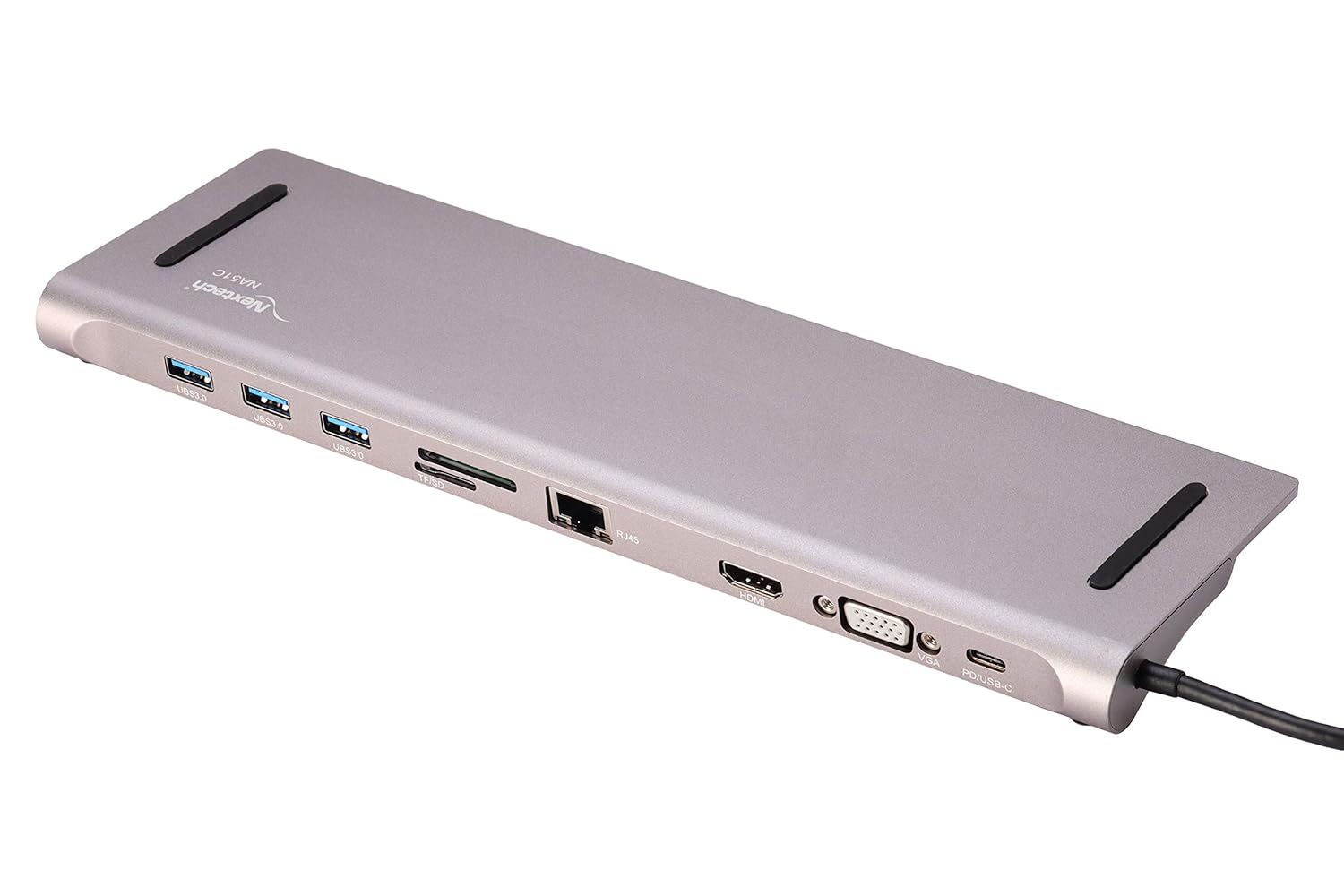 Nextech NA51C 10 in 1 USB-C Docking Station Type-C Adapter with 4K HDMI, VGA Port, PD Charging 100W, USB 3.0, USB 2.0, Aux, Card Readers for Laptop (Silver Colour)