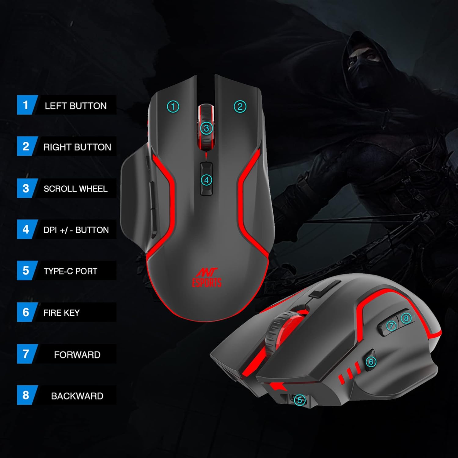 Ant Esports GM320 Pro RGB Wireless Gaming Mouse Black