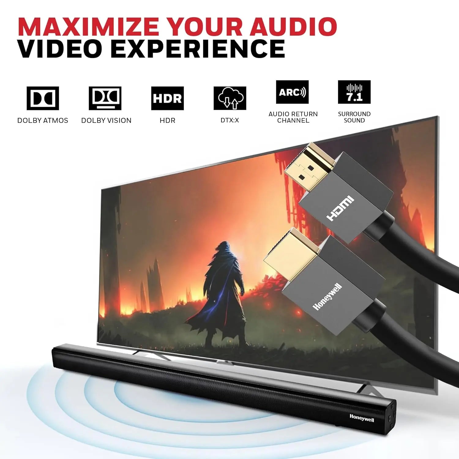 Honeywell HDMI Cable v2.0 with Ethernet, 3D/4K@60Hz Ultra HD Resolution, 10 Mtr, 18 GBPS Transmission Speed, High Speed, Compatible with all HDMI Devices Laptop Desktop TV Set-top Box Gaming Console