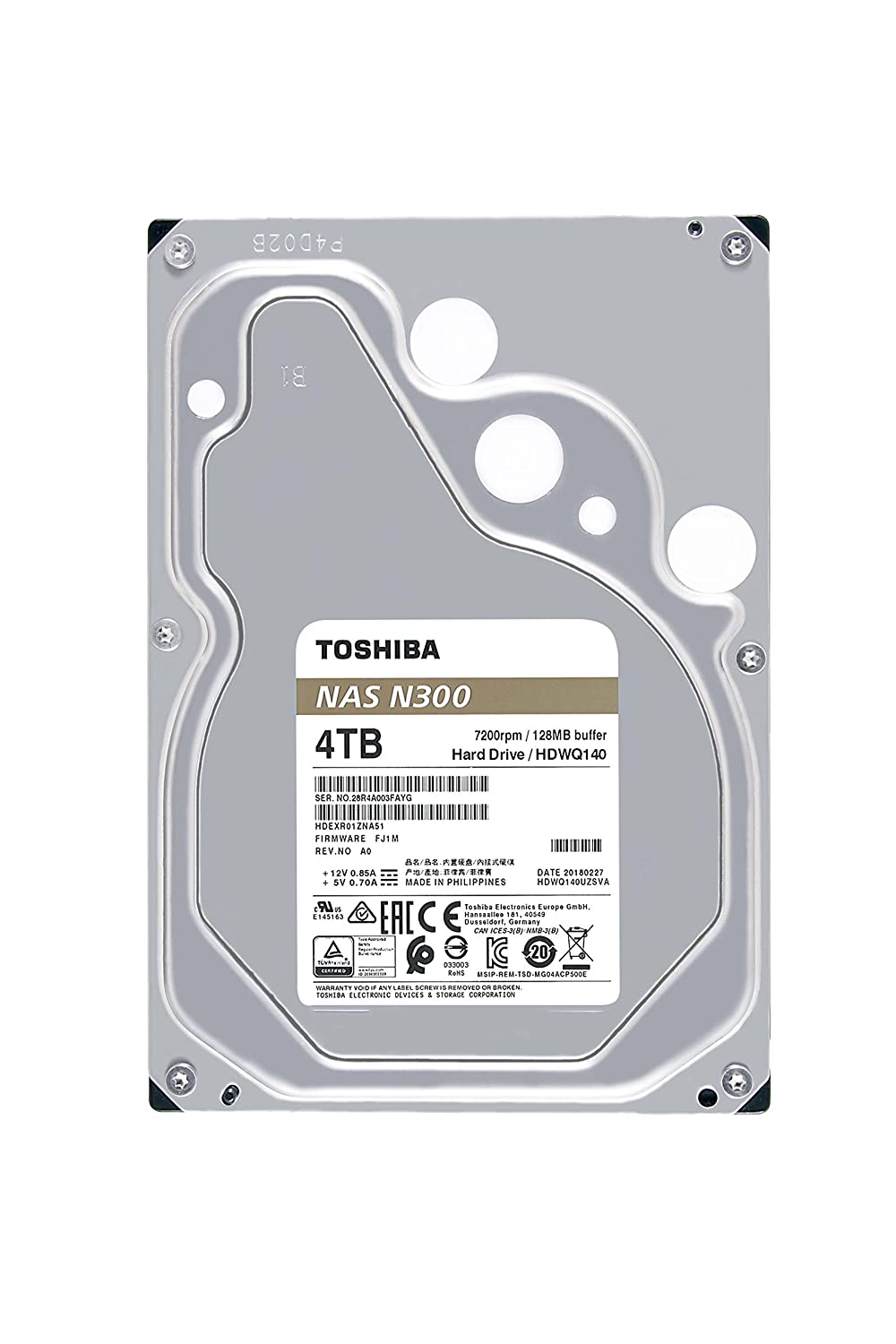 Toshiba N300 4TB NAS 3.5" Internal Hard Drive  SATA 6 Gb/s 7200 RPM 128MB