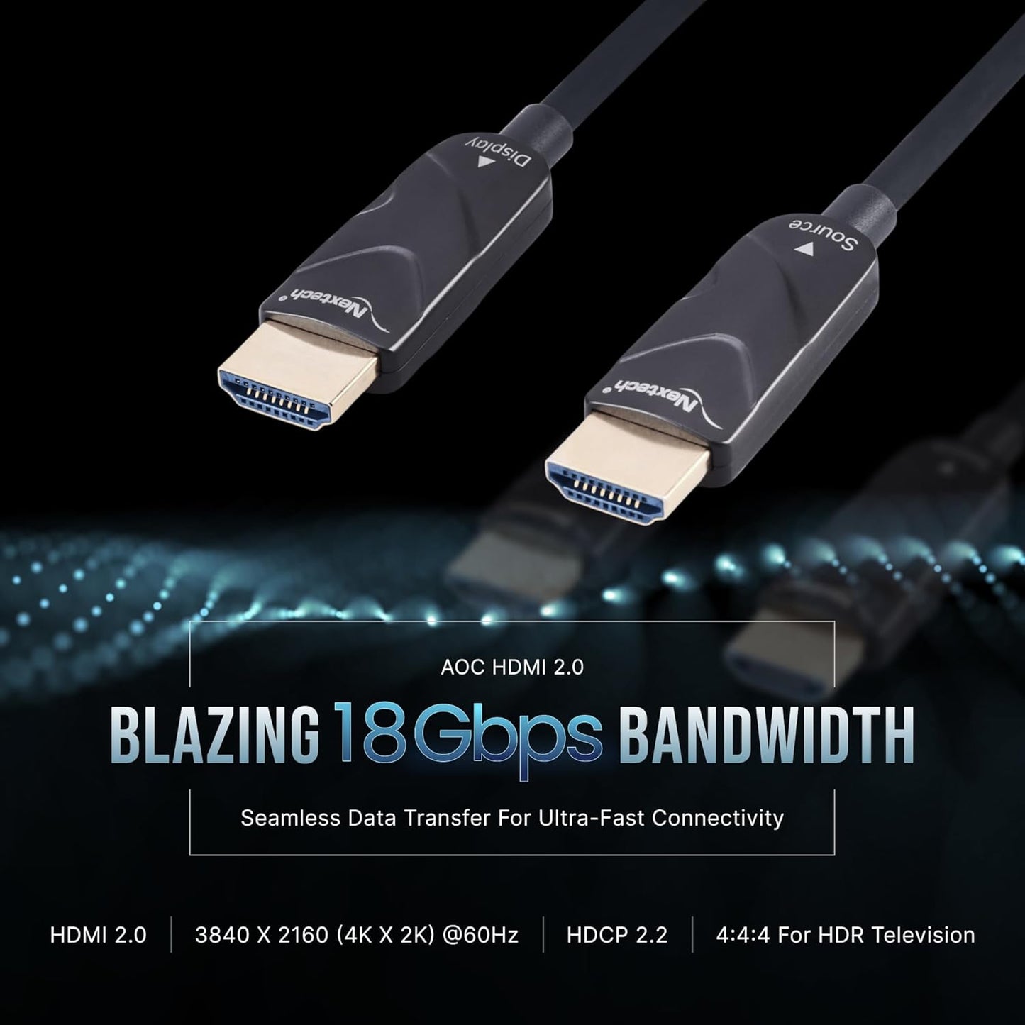 Nextech NC108 HDMI 2.0 Active Optical Cable 4K, 4:4:4 60FPS, supports HDR - HDCP - 18Gbps, Compatible with TV, Gaming Console etc (15M)