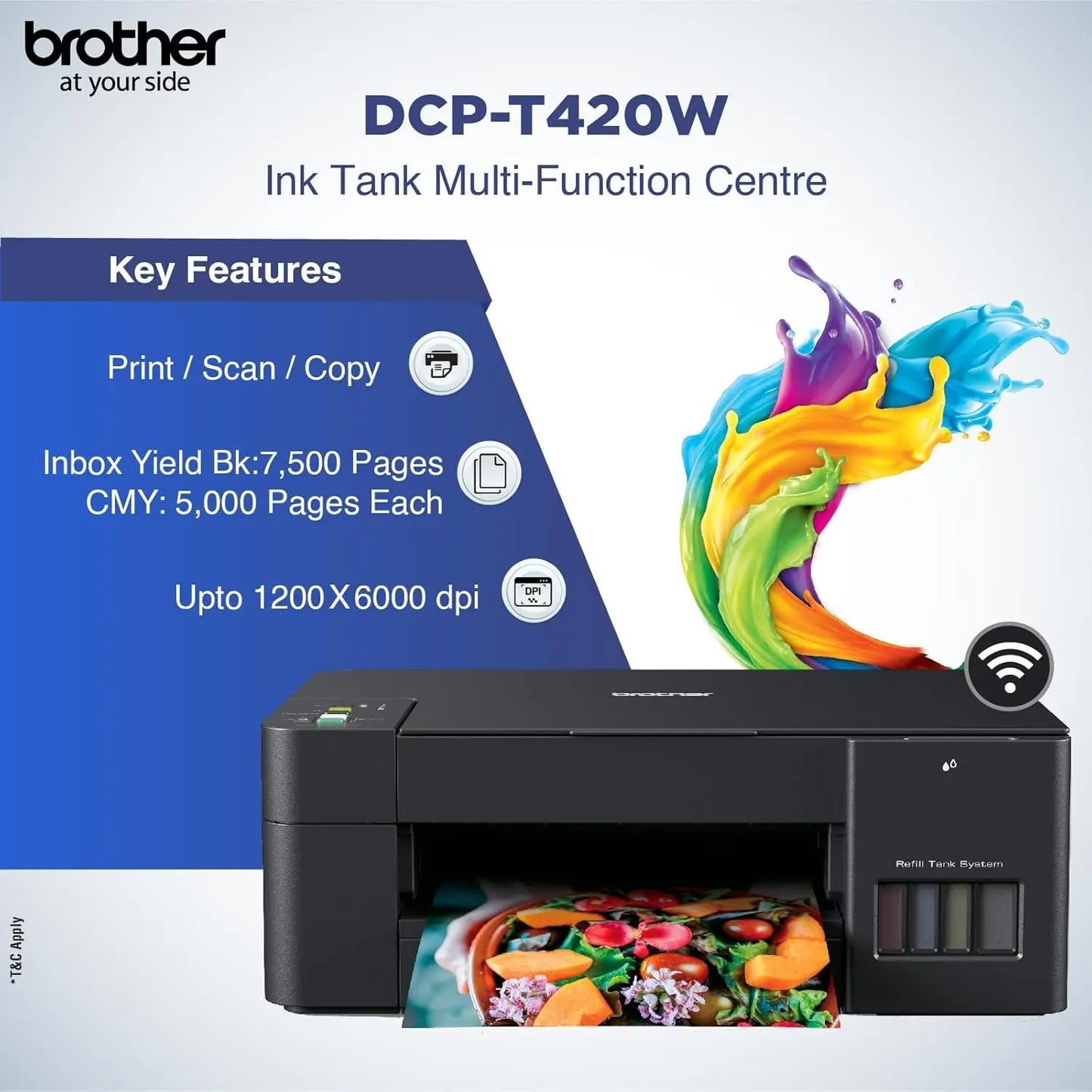 Brother Ink Tank Color Printer A4 DCP-T420W Print Scan Copy WIFI