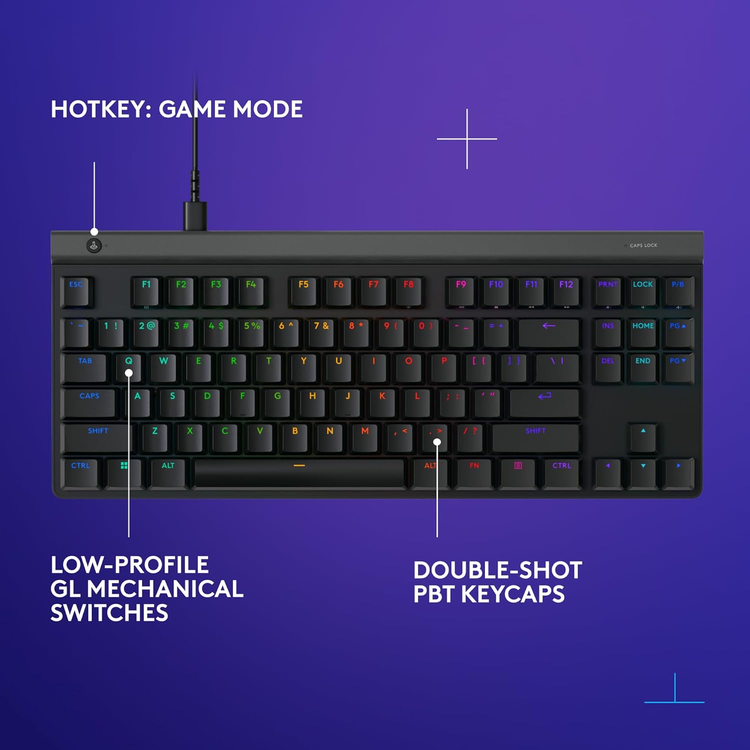 Logitech G515 TKL Wired Low Profile Gaming Keyboard, Fully Customisable RGB, Double-Shot PBT Keycaps, Tactile/Brown Switches - Black