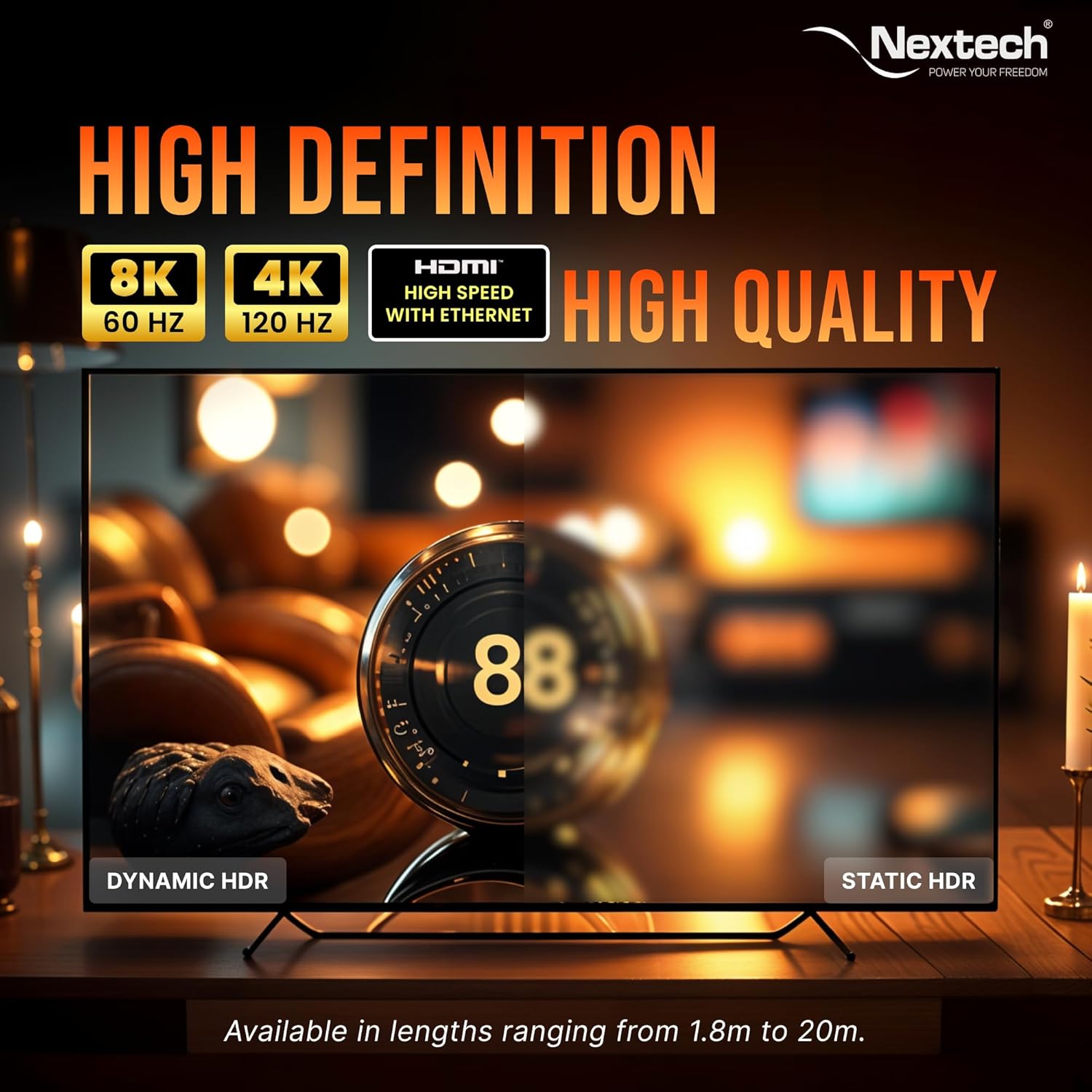 Nextech NC105 8K HDMI 2.1 Ultra HD Active Opticlal Fibre Cable with 8K@60Hz, 4K@120Hz, High Speed 48Gbps, eARC, 3D connectitiy, Compatible with All HDMI Devices, TV Set-top Box, Gaming Console 10 Meters