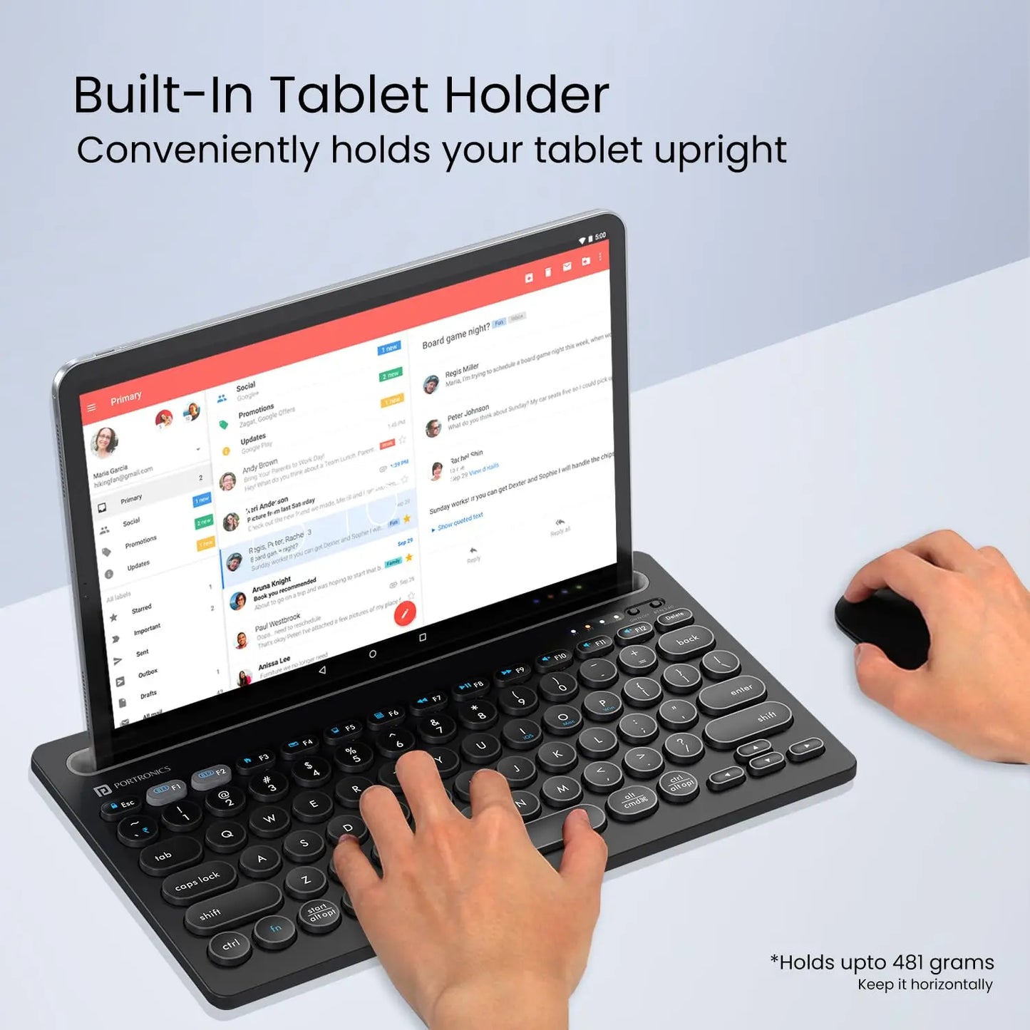 Portronics Bubble Dock Wireless Keyboard with Tablet Holder 2.4 GHz RF & Bluetooth 5.3