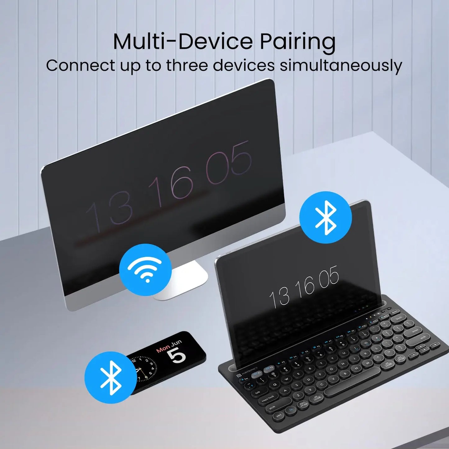 Portronics Bubble Dock Wireless Keyboard with Tablet Holder 2.4 GHz RF & Bluetooth 5.3