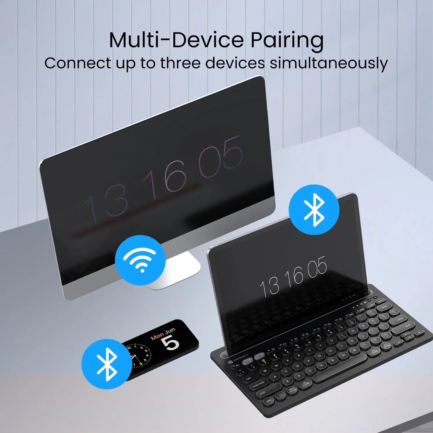 Portronics Bubble Dock Wireless Keyboard with Tablet Holder 2.4 GHz RF & Bluetooth 5.3