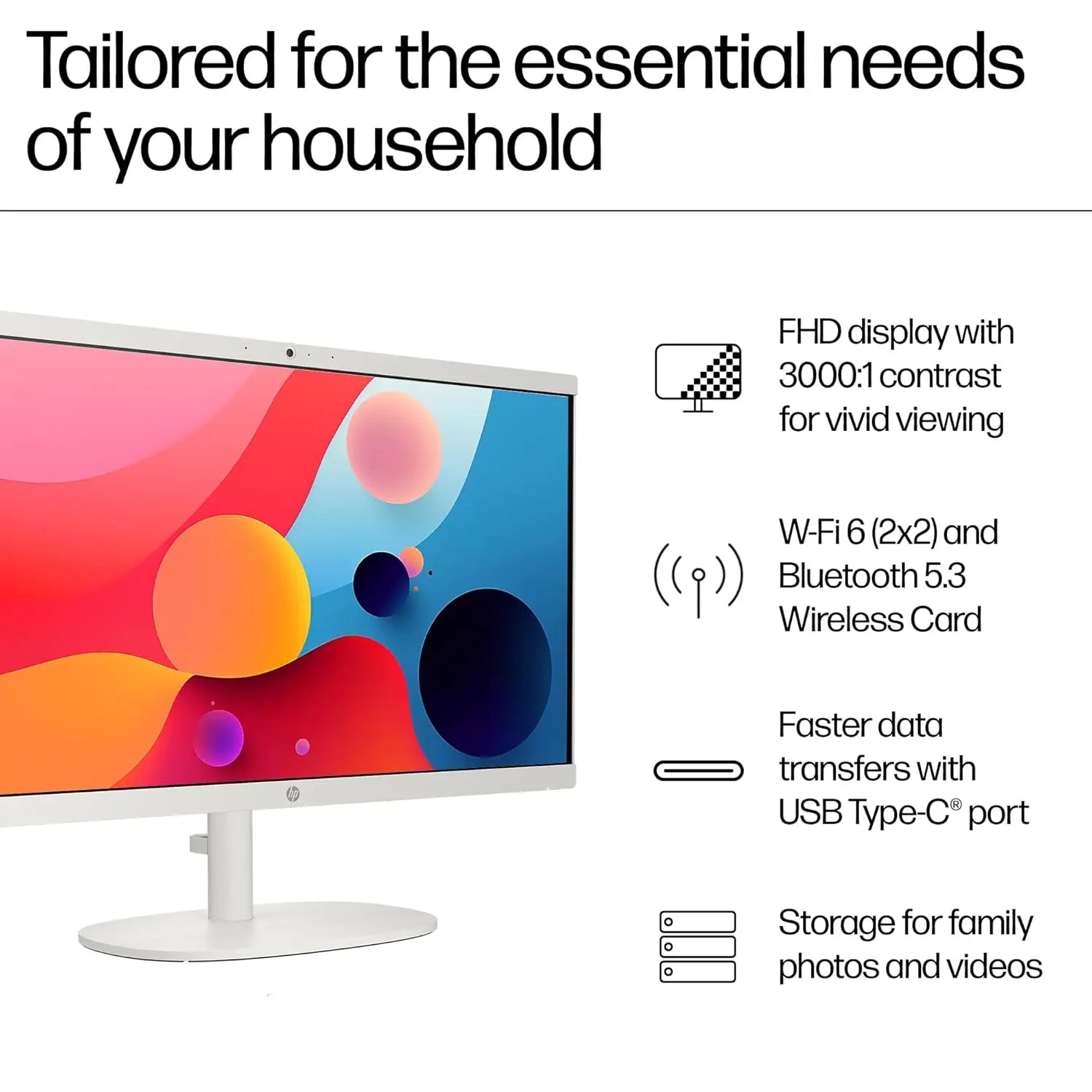 HP All-in-One Desktop 22-dg0786in 12th Gen Intel Core i3-N300 Processor/8GB RAM/512GB SSD/Win11/Microsoft Office Home 2024/Intel HD Graphic Card/Screen Inch 21.5/White