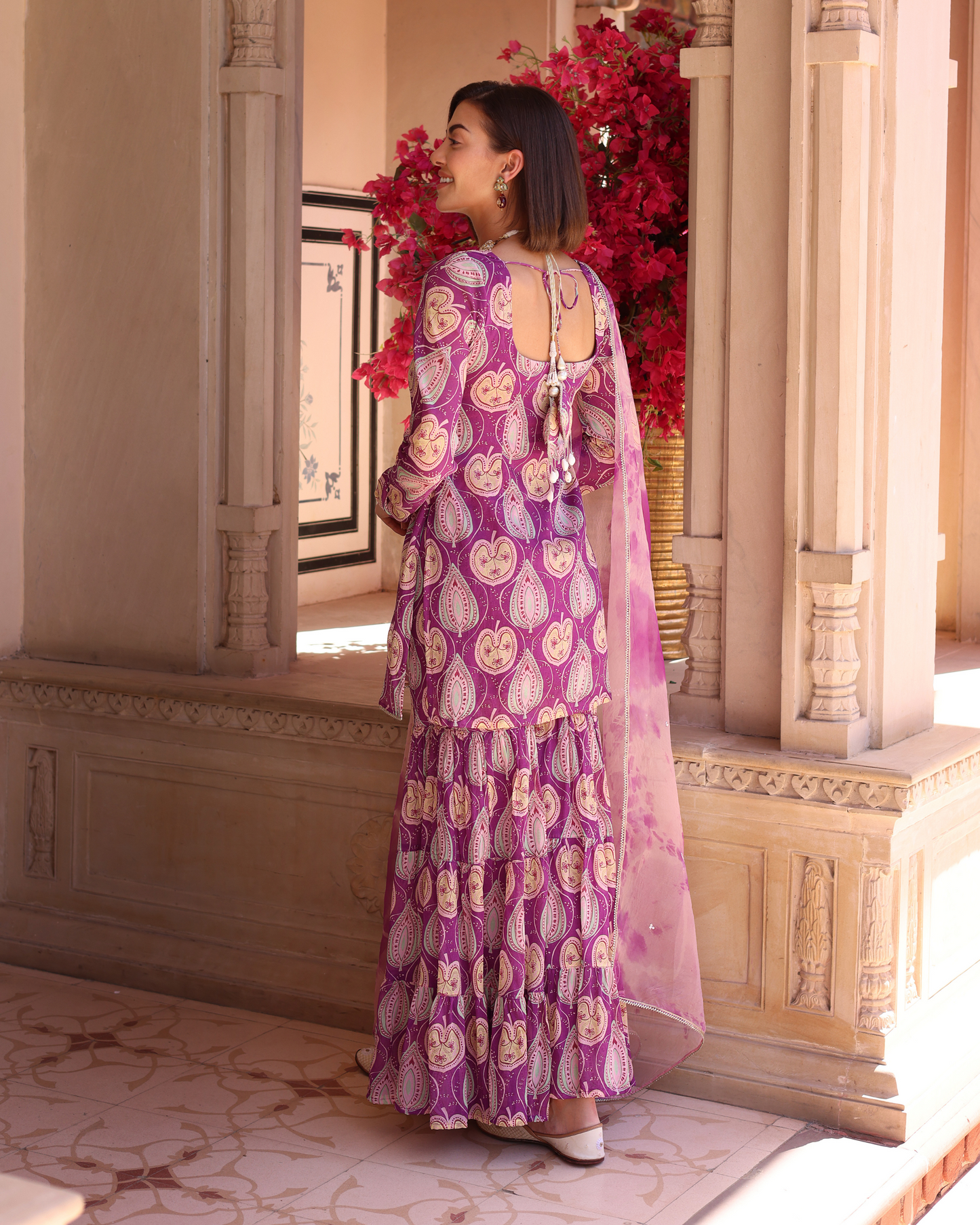 Lilac Floral Fantasy Printed Chinon Sharara Set Quick Cart