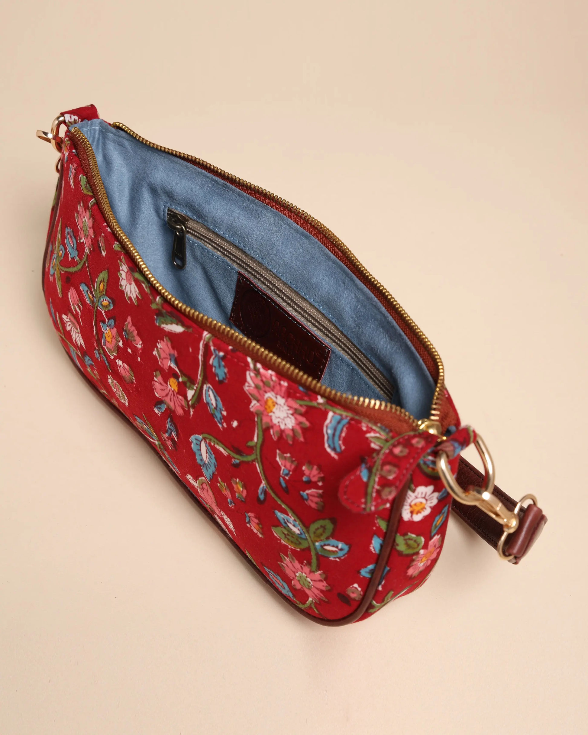 Imperial Red Cotton Blockprinted Mini Baguette Bag My Store