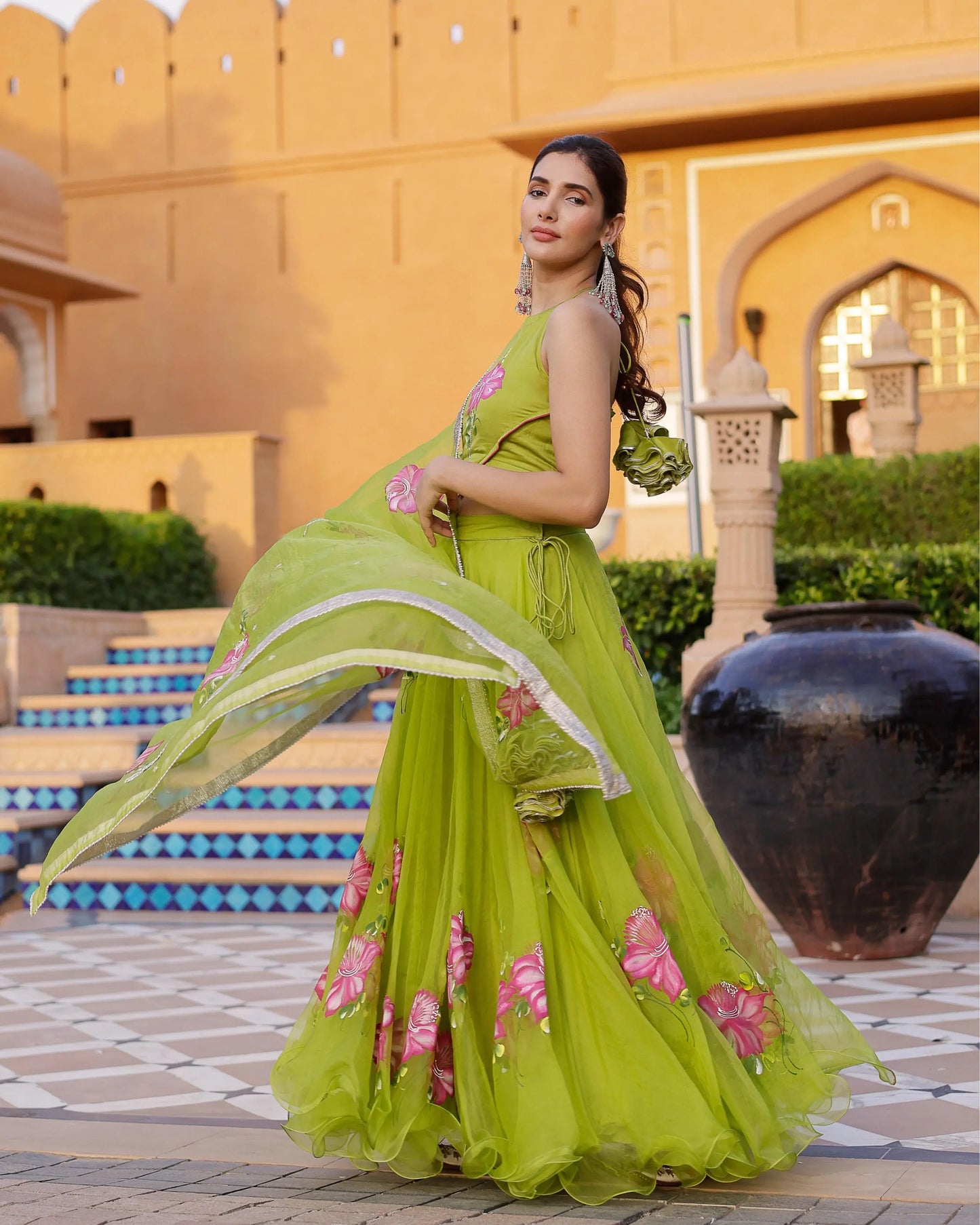 Jhuhi Handpainted Organza Lehenga Set My Store