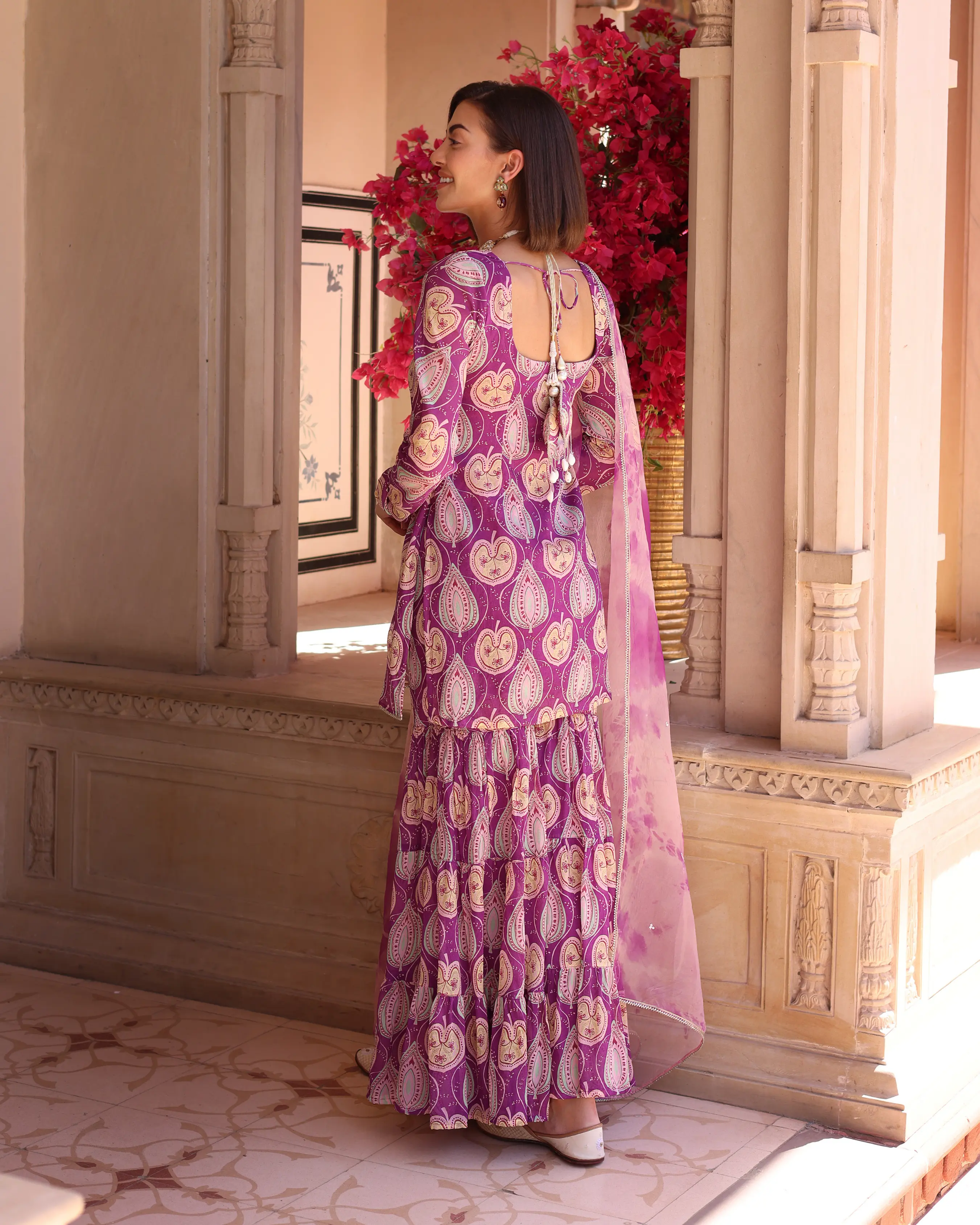 Lilac Floral Fantasy Printed Chinon Sharara Set My Store