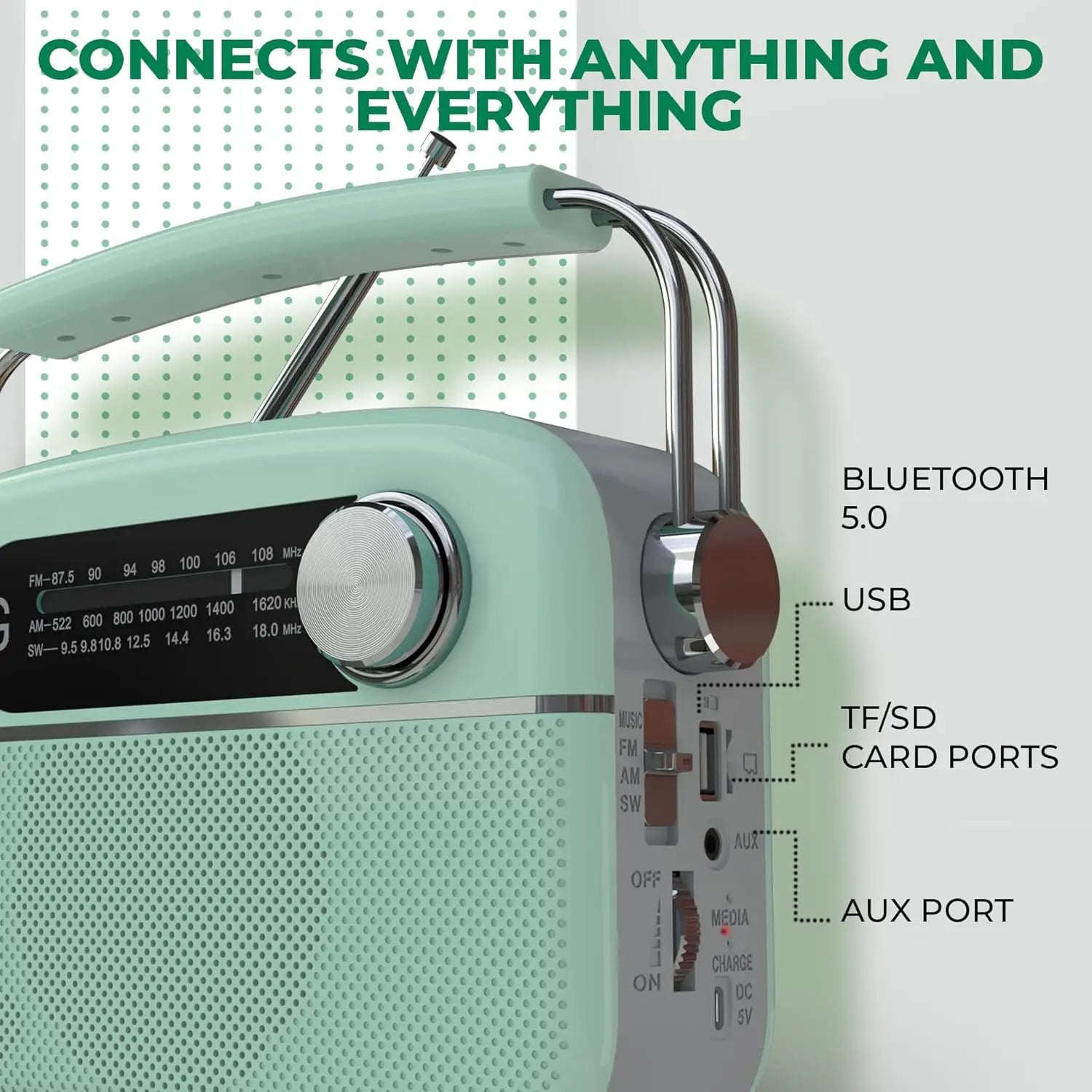 iGear Evoke Retro Modern style Radio and MP3 player with FM/AM/SW, 3 bands, Bluetooth Speaker