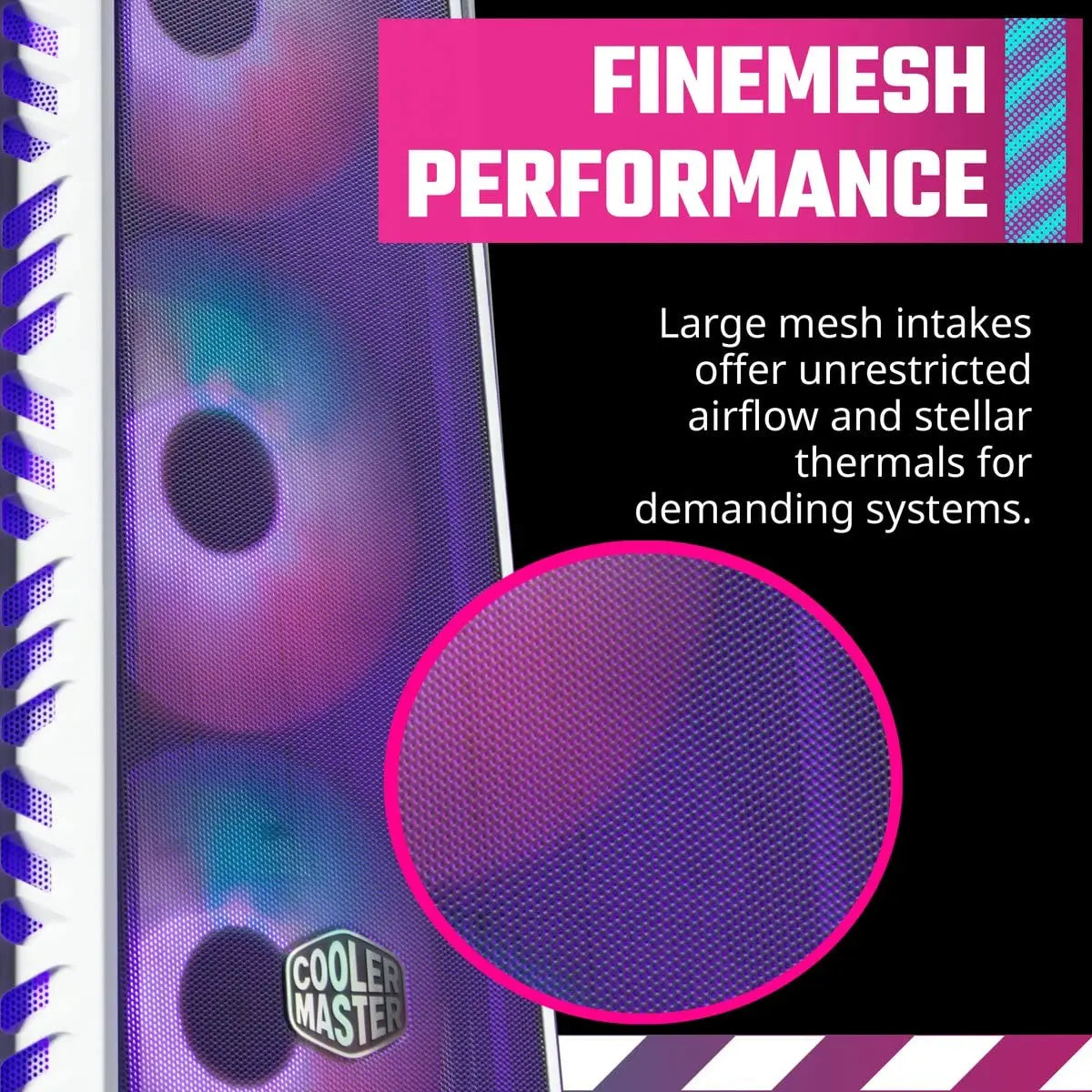 Cooler Master MasterBox MB520 Mesh ARGB E-ATX Mid-Tower Computer Cabinet with Pre-Installed Fans - White