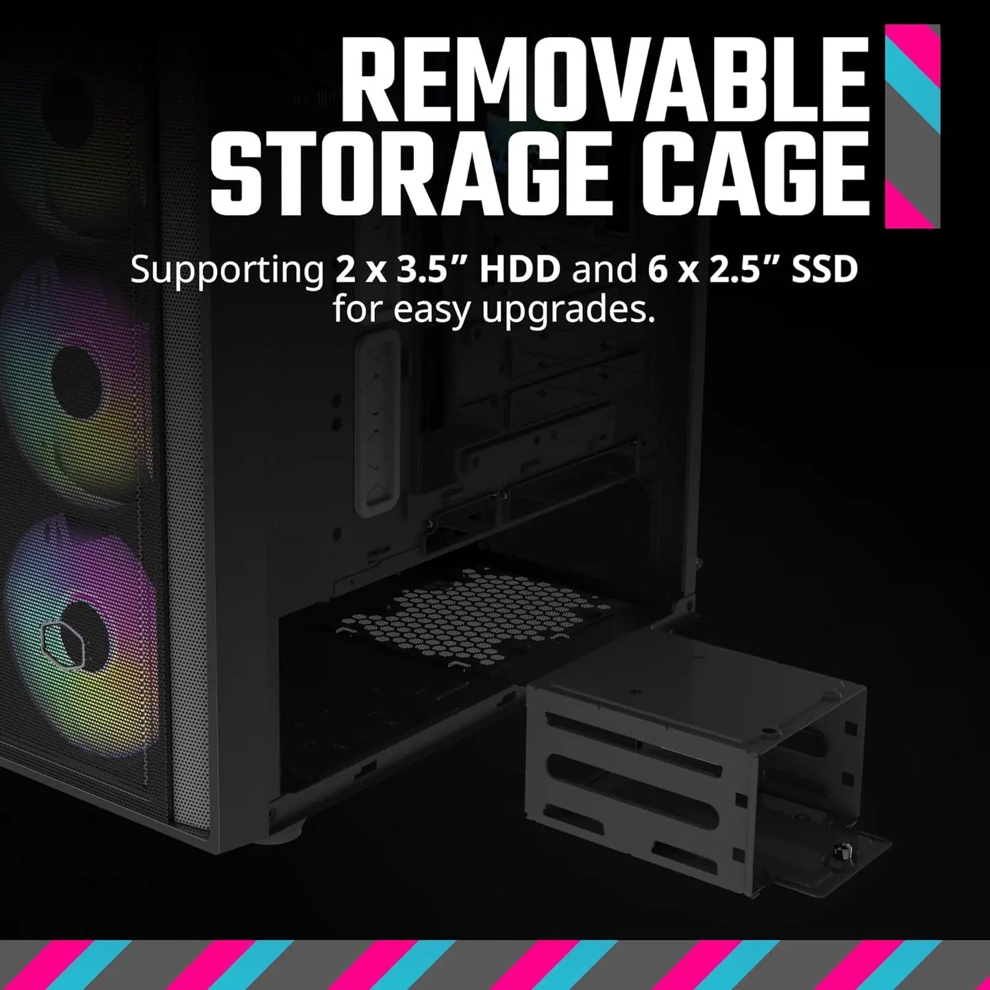 Cooler Master MasterBox 600 ARGB E-ATX Tempered Glass Side Panel Mid Tower Gaming Cabinet - Black