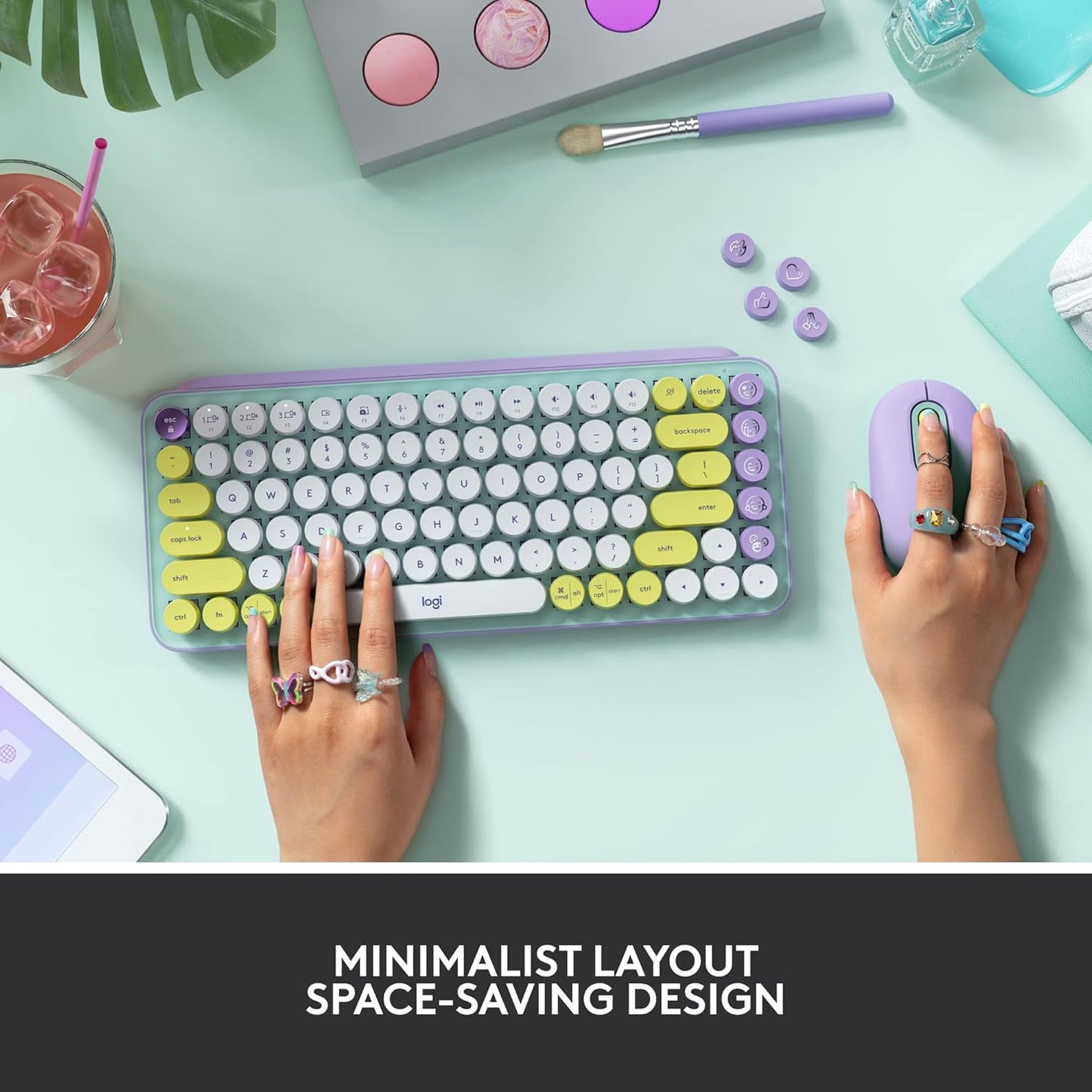 Logitech POP Keys Bluetooth 5.1 Wireless Keyboard with Multi Device Connectivity 50 Million Keystrokes, Daydream