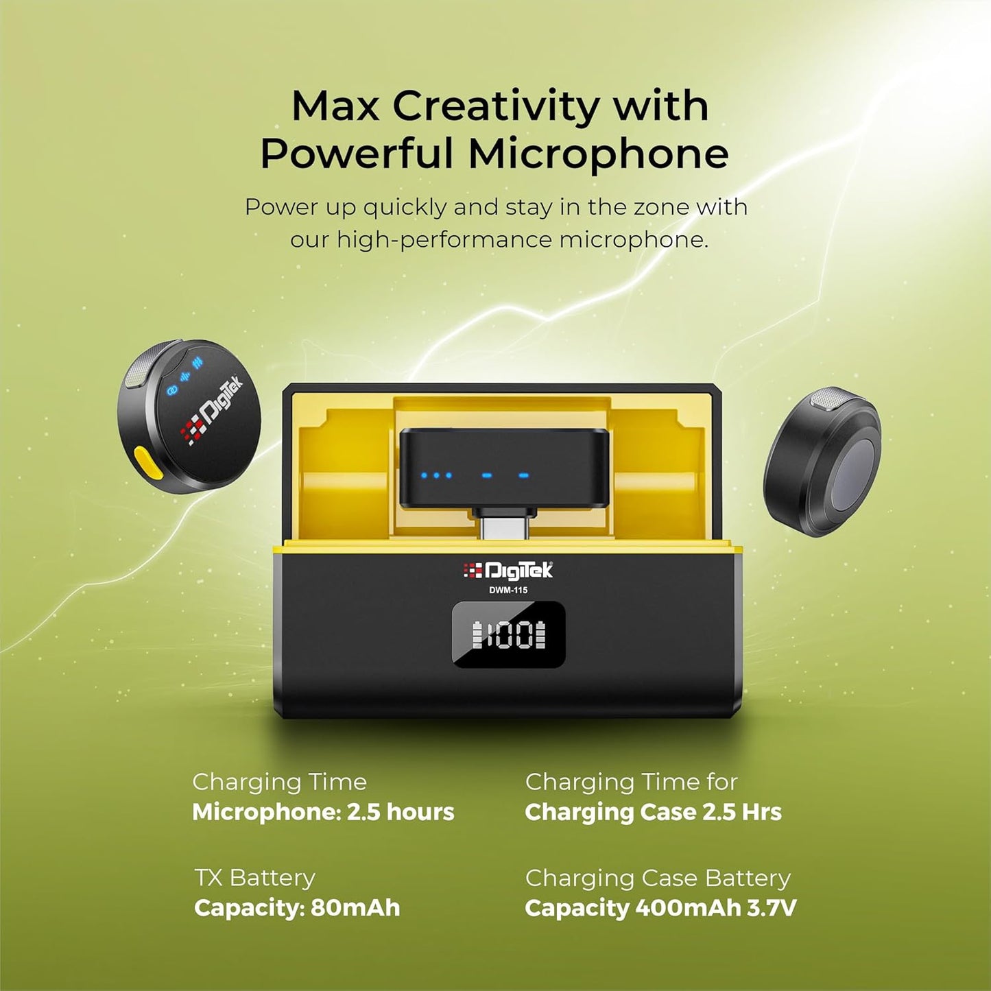 Digitek DWM-115 2-in-1 Wireless Microphone, 2.4GHz, Magnetic Clip, Noise Reduction Lavalier Mic