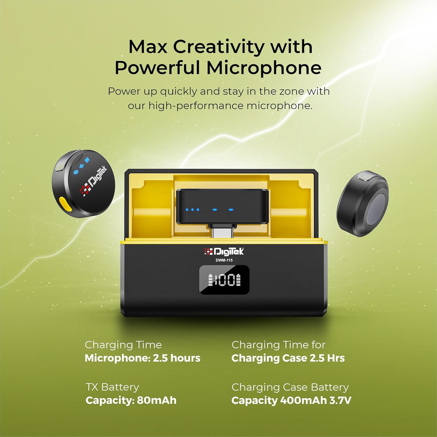 Digitek DWM-115 2-in-1 Wireless Microphone, 2.4GHz, Magnetic Clip, Noise Reduction Lavalier Mic