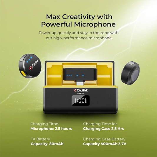 Digitek DWM-115 2-in-1 Wireless Microphone, 2.4GHz, Magnetic Clip, Noise Reduction Lavalier Mic