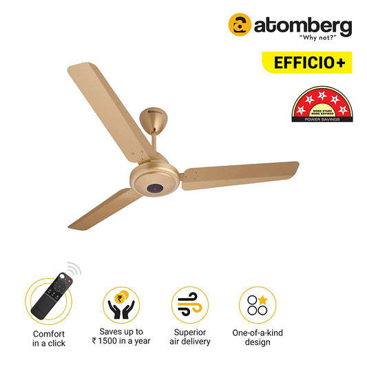 Atomberg Efficio+ 1200 mm BLDC Motor with Remote 3 Blade Ceiling Fan Metallic Gold