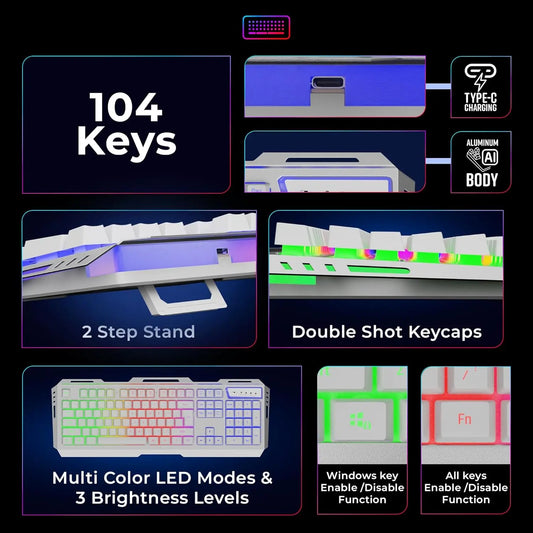 Zebronics Transformer Pro Gaming Wireless Keyboard and Mouse Combo  White