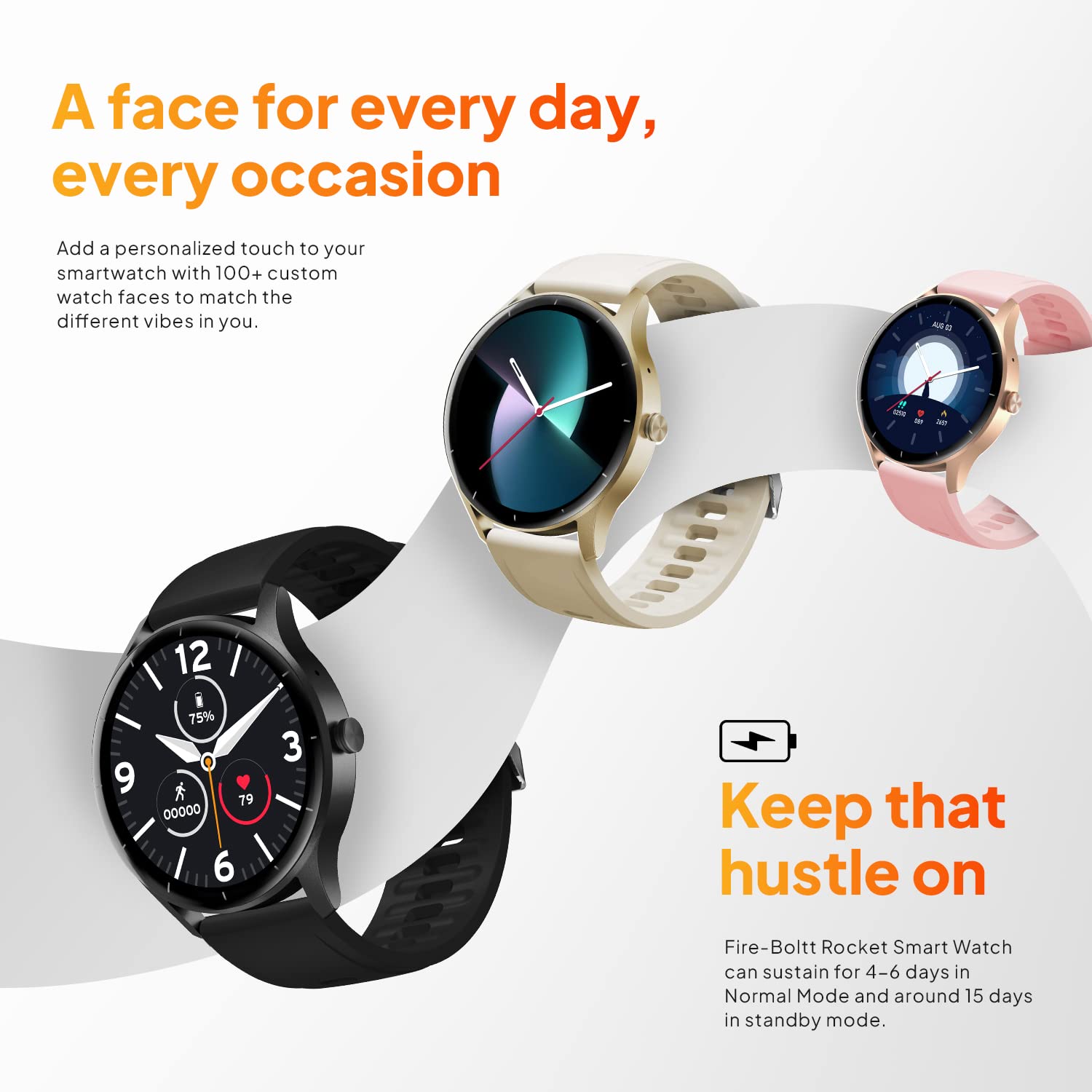 Fire-Boltt Rocket SmartWatch ‎BSW093 1.3" Bluetooth Calling Smartwatch with AI Voice Assistant, 100+ Sports Modes, 360 Health Suite Champagne Gold