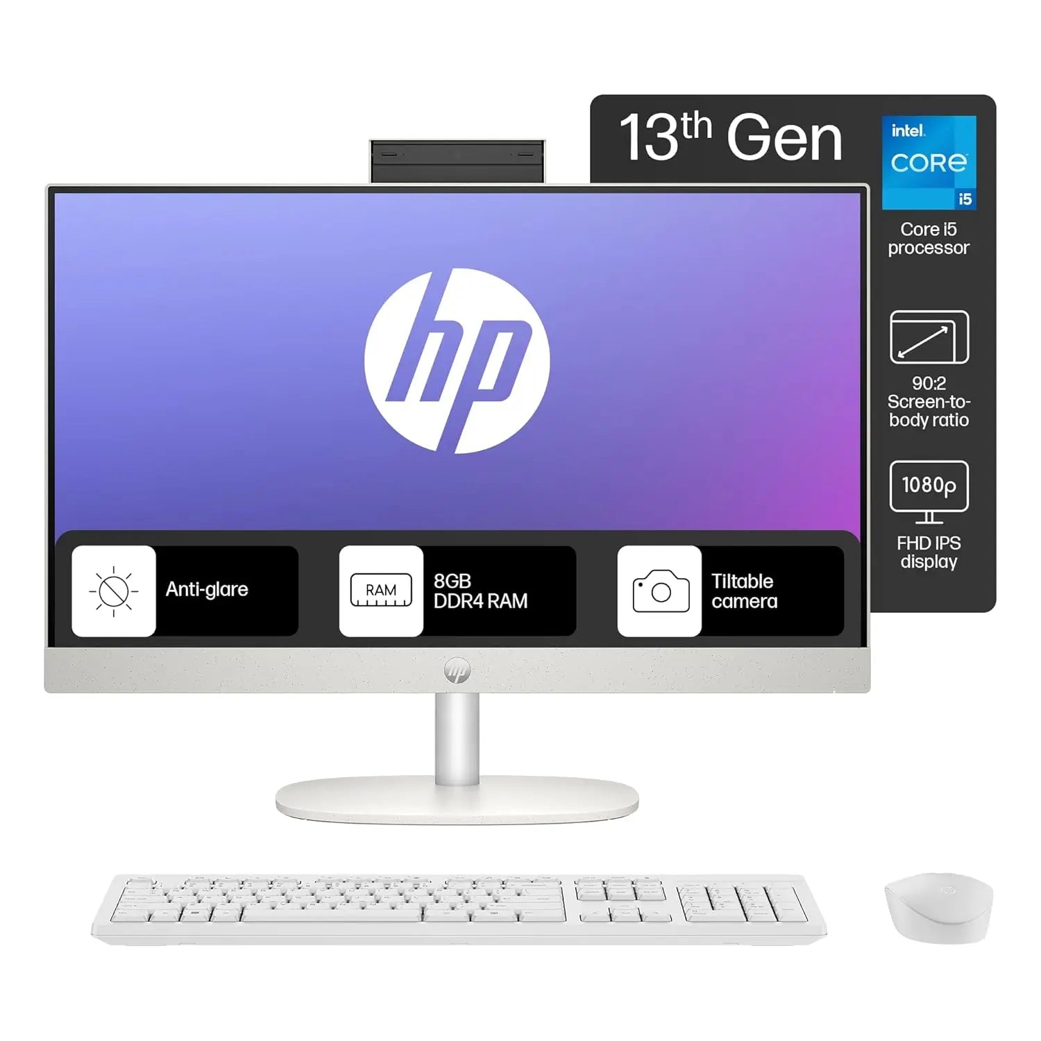 HP All in One 24-cr0477in 13th Gen Intel Core i5 Processor/8GB RAM/512GB SSD/Win11/Microsoft Office Home 2024/Intel HD Graphic Card/Screen Inch 23.8/White