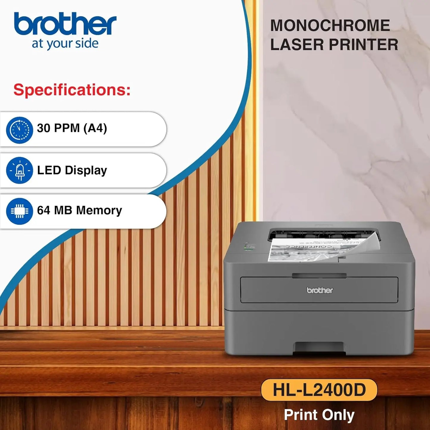 Brother Laser Printer HL-L2400D A4 Print Single Function Duplex