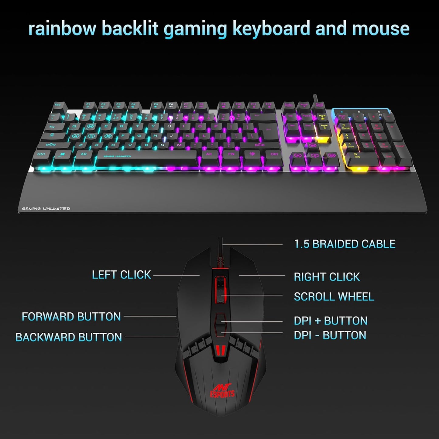 Ant Esports KM540 Gaming Backlit Keyboard and Mouse Combo, LED Wired Gaming Keyboard