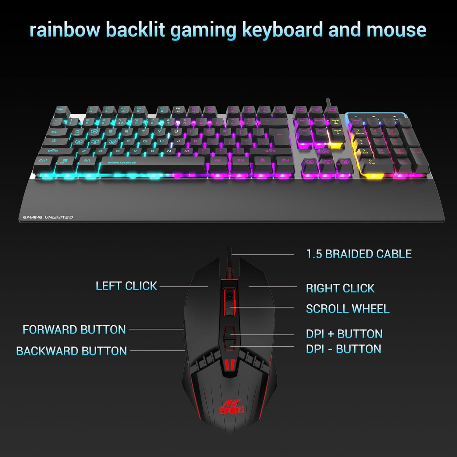 Ant Esports KM540 Gaming Backlit Keyboard and Mouse Combo, LED Wired Gaming Keyboard