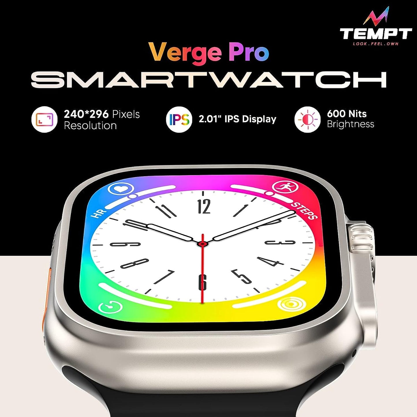 Tempt Verge Pro Smart Watch 2.01" IPS Display, Multiple Watch Faces, Fitness Tracker for Android Sport Mode Grey